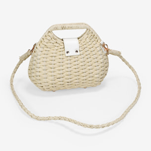 Bolso caja beige en rafia con solapa