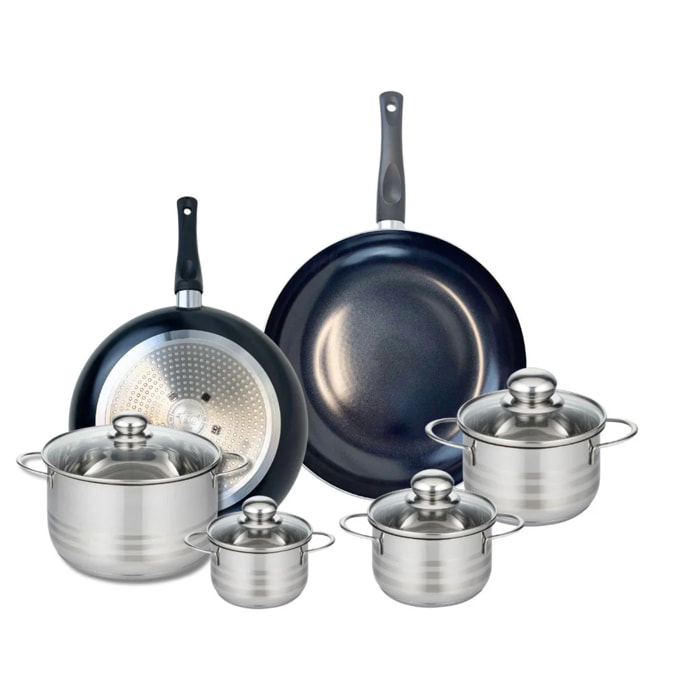 Ensemble de 2 Poêles de cuisson 28 et 32 cm et 4 faitouts 12, 14, 16 et 24 cm Elo Prima Brillant