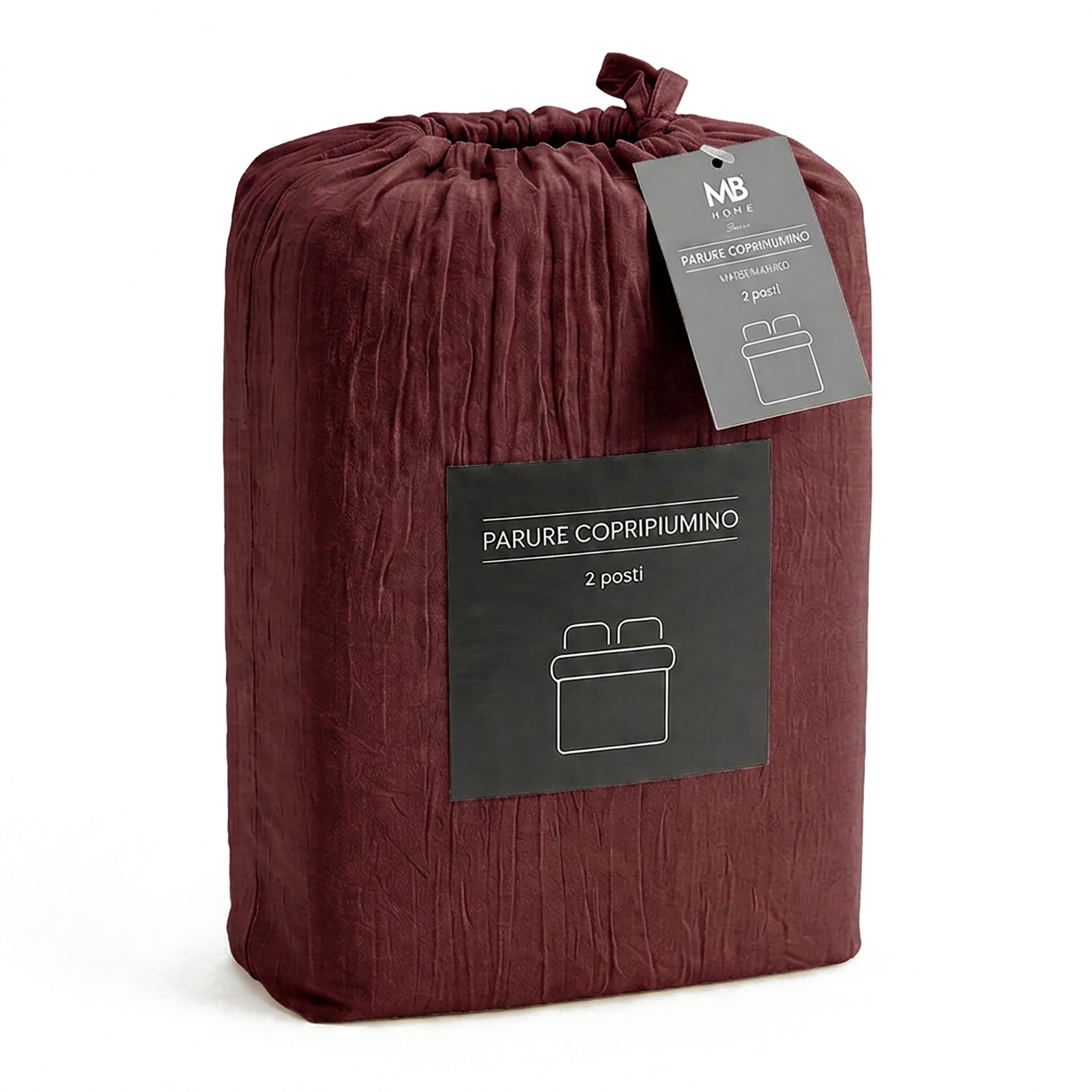 PARURE COPRIPIUMINO WATER WASHED, 100% Microfibra, No Stiro - BORDEAUX