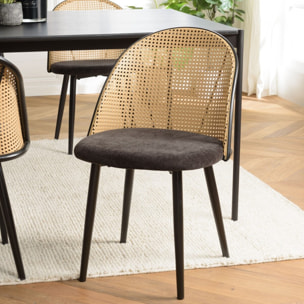 LEA - Lot de 2 chaises assise tissu noir dossier arrondi effet cannage