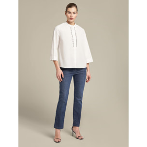 Elena Mirò - Camicia ricamata in cotone stretch - Bianco