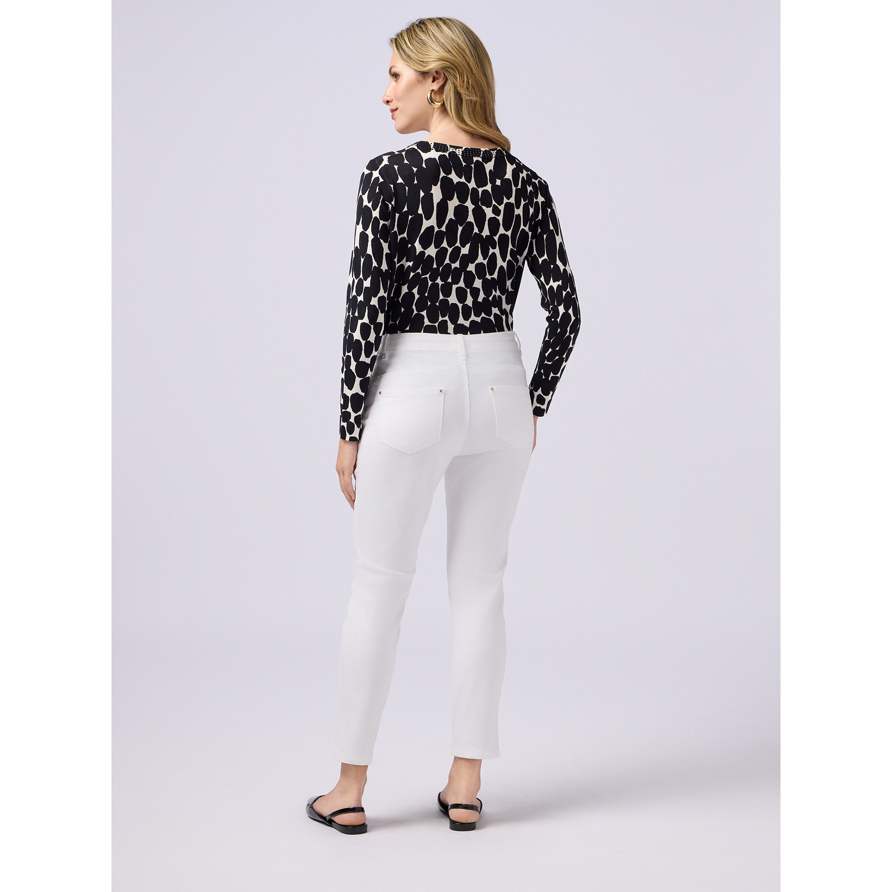 Oltre - Pantaloni skinny in cotone e tencel con bottone gioiello - Bianco