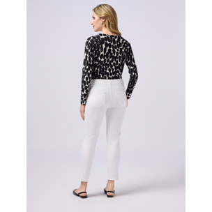Oltre - Pantaloni skinny in cotone e tencel con bottone gioiello - Bianco