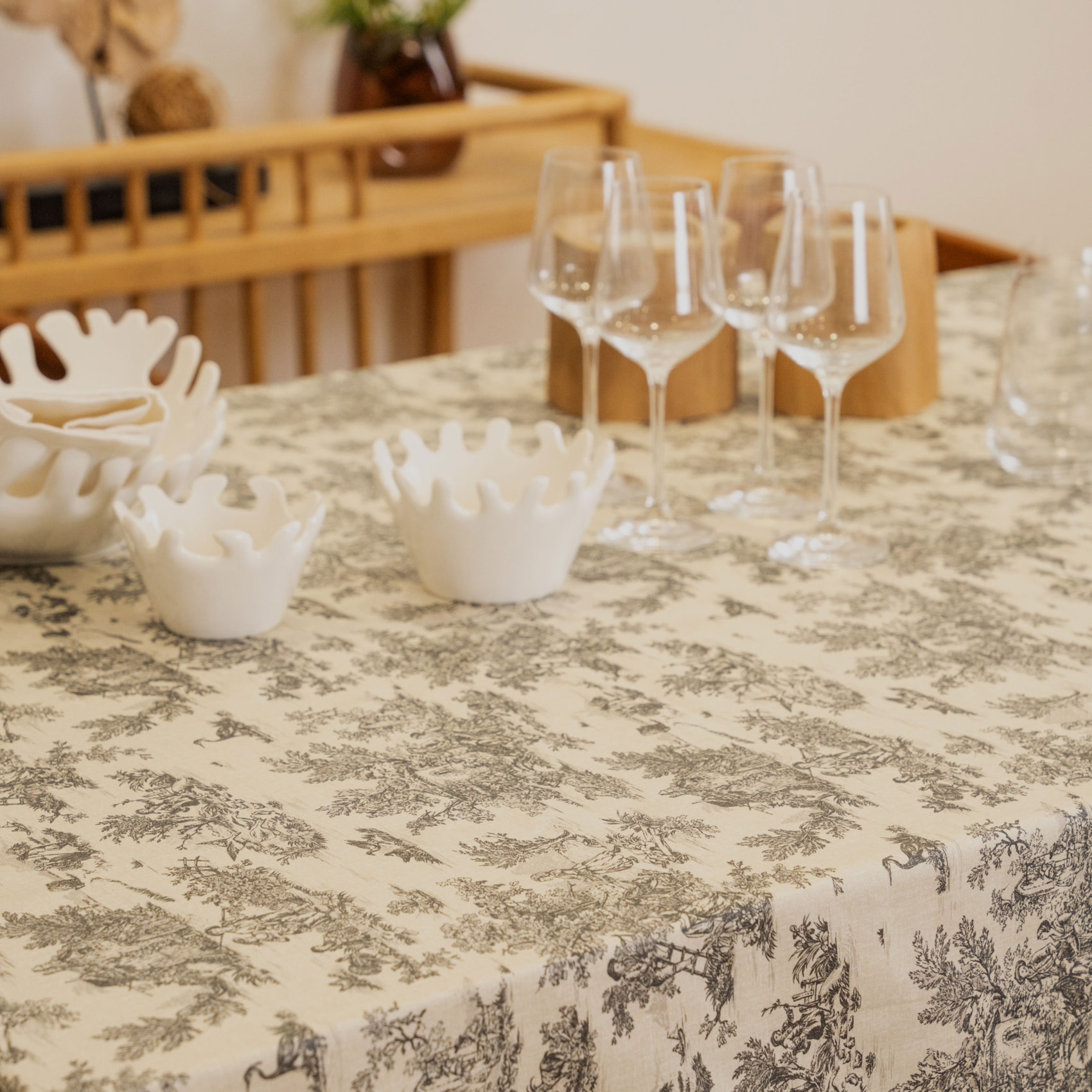 Nappe toile de Jouy rectangulaire plastifiée - Gris Foncé