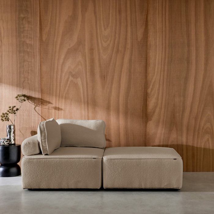 Lot de 2 chauffeuses pour canapé modulable tissu bouclette beige 1 place Bao. L 90 x P 90 x H 74cm