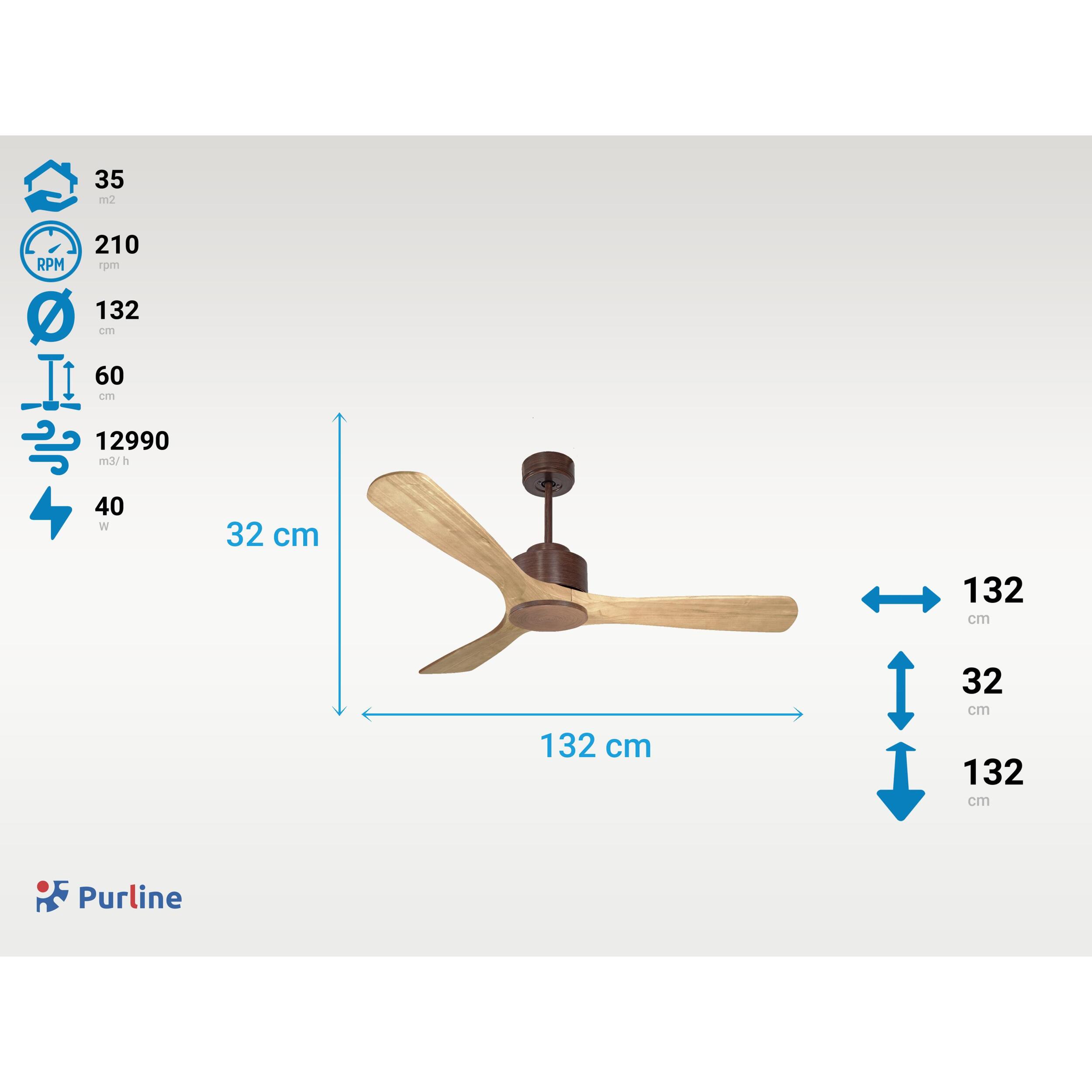 Ventilateur de plafond ø132 cm avec Wifi Réversible Hypersilence 40   W brun
