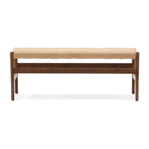 Banco Zaide de madera maciza de roble con acabado nogal y asiento de cuerda 120cm FSC 100%