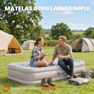 Matelas gonflable électrique - 1 personne - gonfleur intégré - floqué kaki grisé