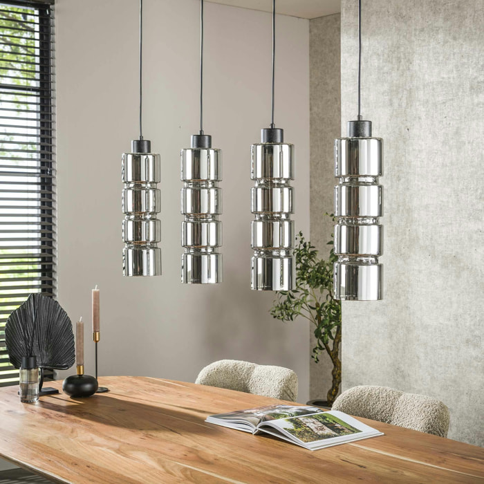 Suspension design en verre chromé 4 abat-jour cylindriques RALF