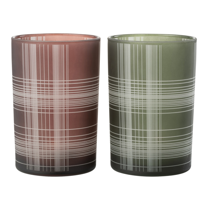 J-Line photophore Carreaux - verre - marron/vert - large - 2 pcs
