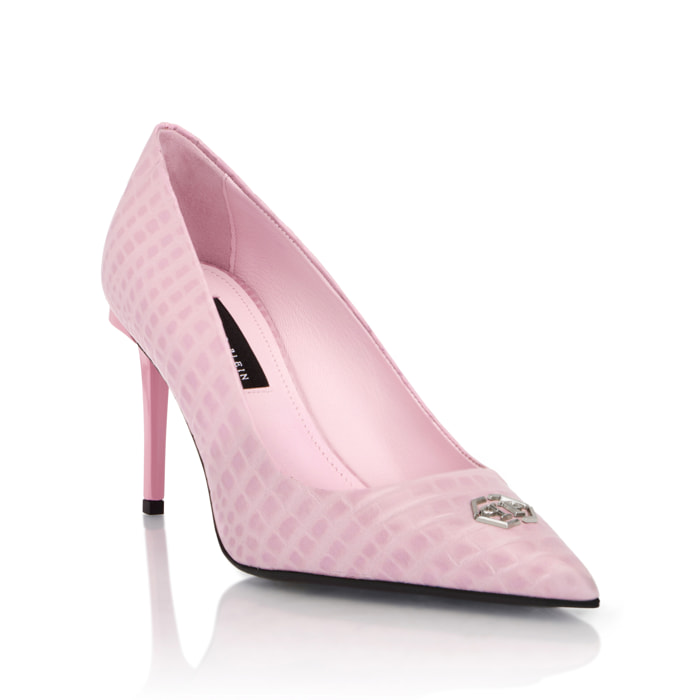 PHILIPP PLEIN Cocco Print Decolette Mid Heels Hexagon 9