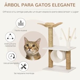 Árbol Rascador para Gatos Altura 91cm con Cama de Flor Poste 3 Palos Túnel Bolas