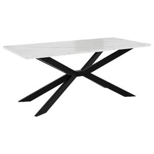 Casey - table à manger - plateau effet marbre - pieds en métal - 4 à 8 personnes - Blanc / Noir