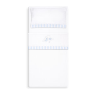 Triptico Cuna Coralina Cigueña Oso + Broche Bco/Azul
