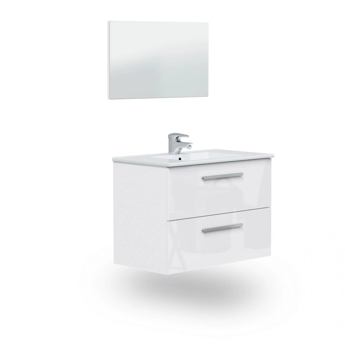 Mueble de baño con espejo Feel 2 cajones Blanco Brillo