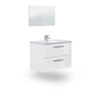 Mueble de baño con espejo Feel 2 cajones Blanco Brillo