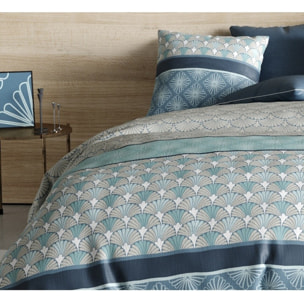 Parure housse de couette coton bleu