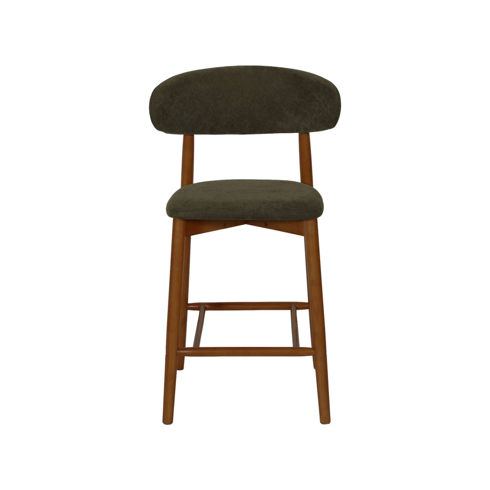 Tabouret de bar bois d'hévéa noyer et tissu chenille (lot de 2)  PAOLA