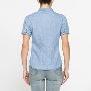 CAMICIA SLIM FIT A MANICA CORTA IN DENIM LEGGERO 7oz