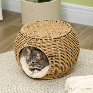 Panier chat lit chat cosy grand confort dim. Ø 40 x 30H cm coussin moelleux inclus polyester résine beige