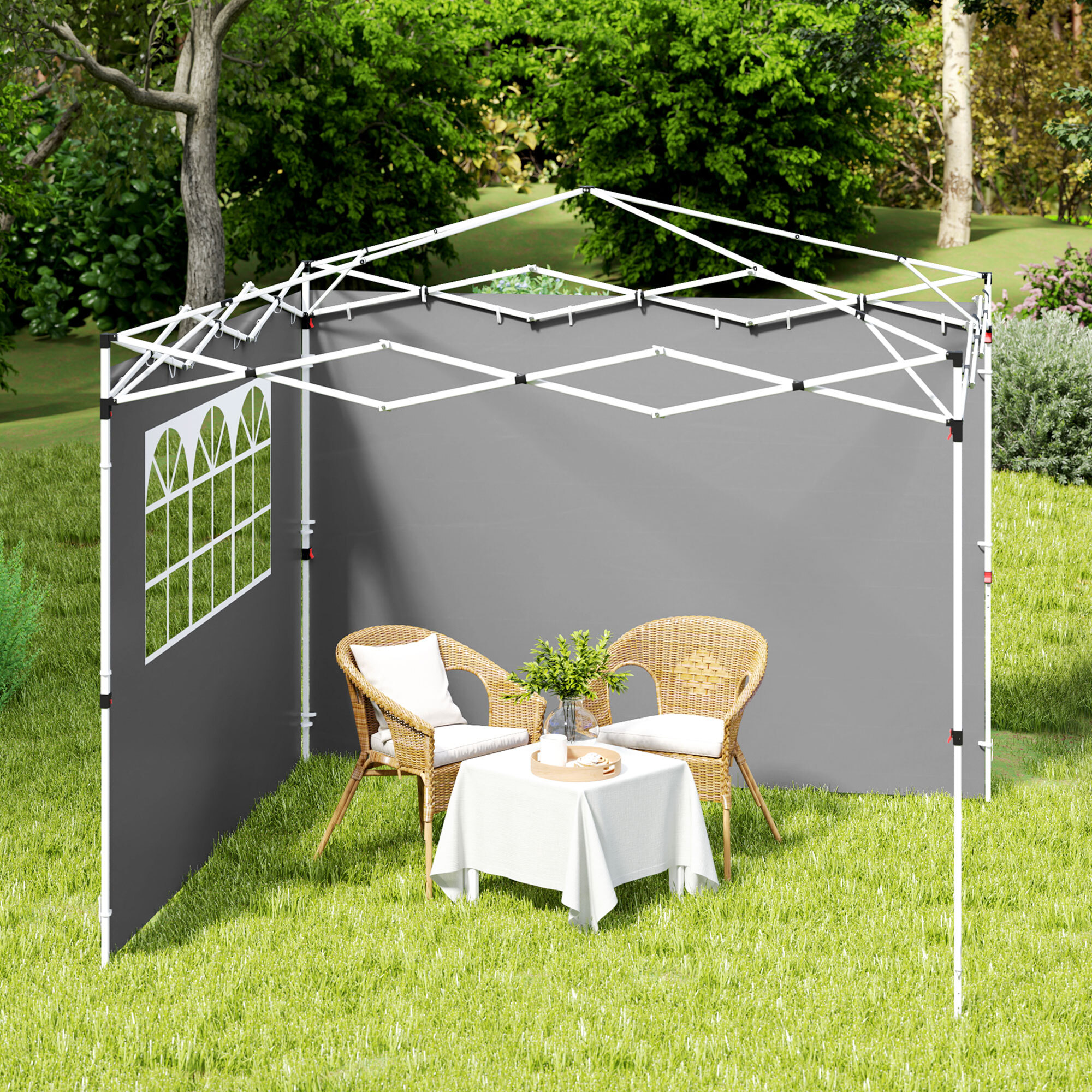 Parois latérales pour tonnelle 3x3m avec fenêtre polyester gris clair