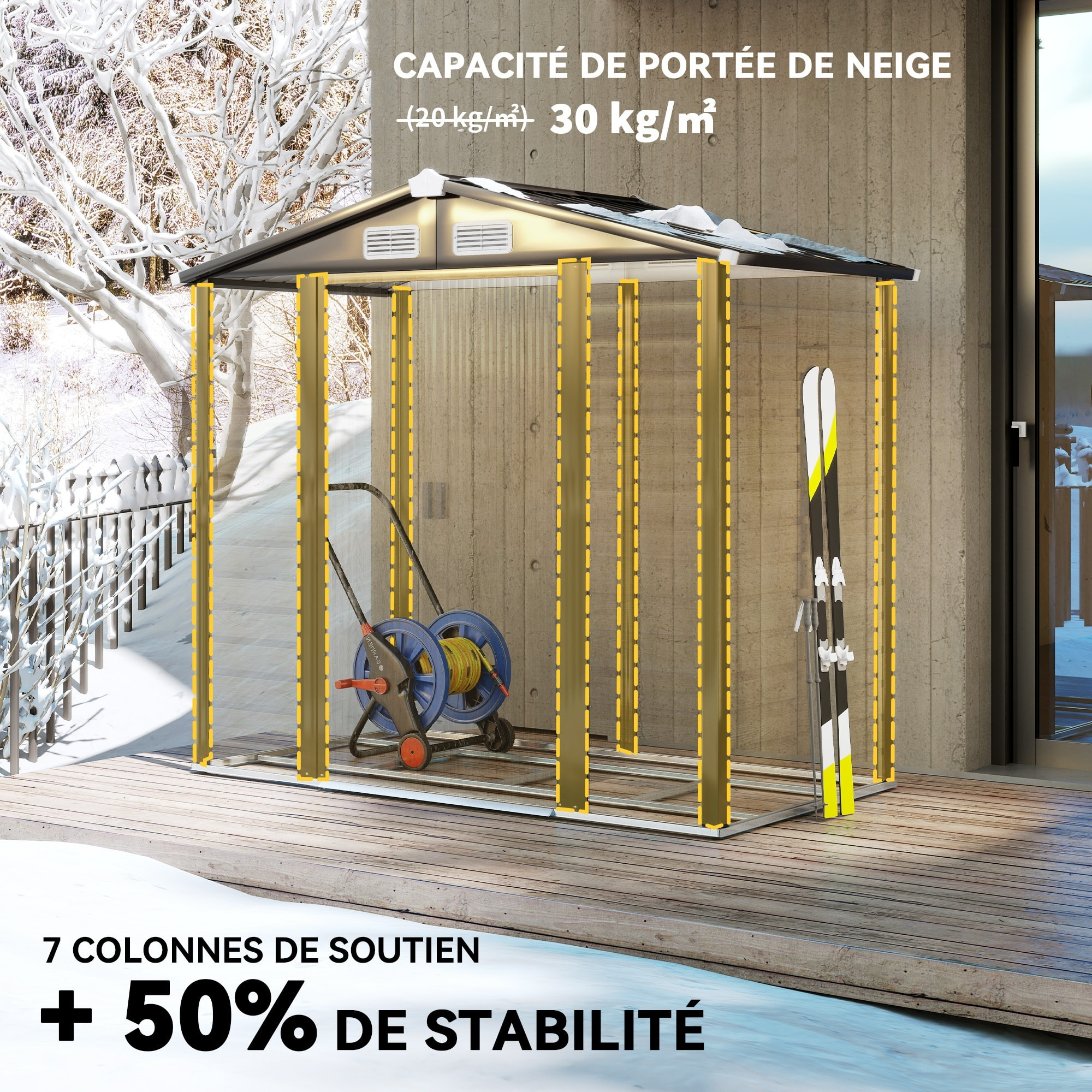 Abri de jardin métal cabanon 2,36m² dim. 213x 120x 166/194Hcm - 2 portes, cadenas, clé, gants inclus - acier effet bois taupe