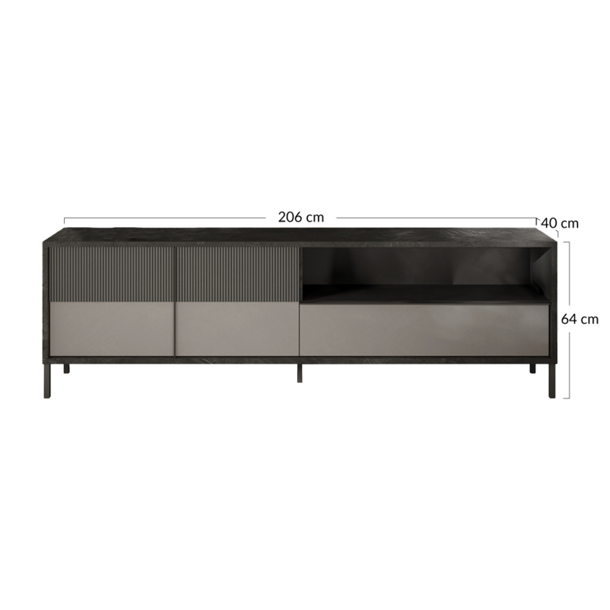 Jules - meuble tv - 2 portes et 1 tiroir - 206 cm - Gris / Bois