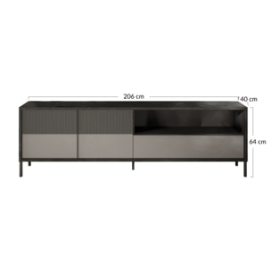Jules - meuble tv - 2 portes et 1 tiroir - 206 cm - Gris / Bois