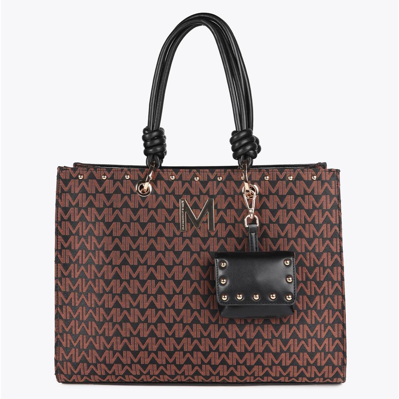 Borsa Monogramma Jacquard con Manici Effetto Pelle e Portafoglio