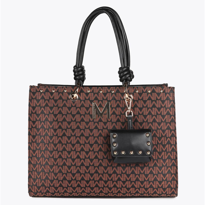 Borsa Monogramma Jacquard con Manici Effetto Pelle e Portafoglio