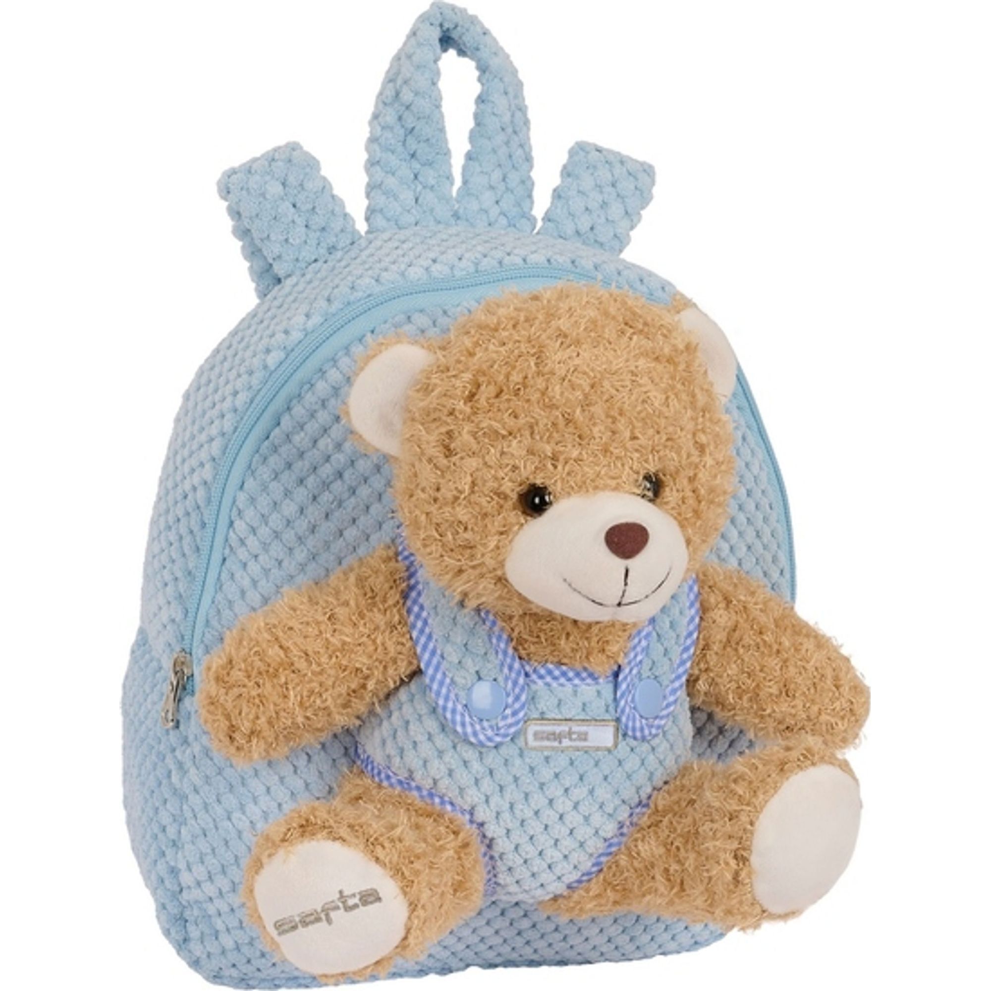 Mochila preescolar con osito safta azul pastel