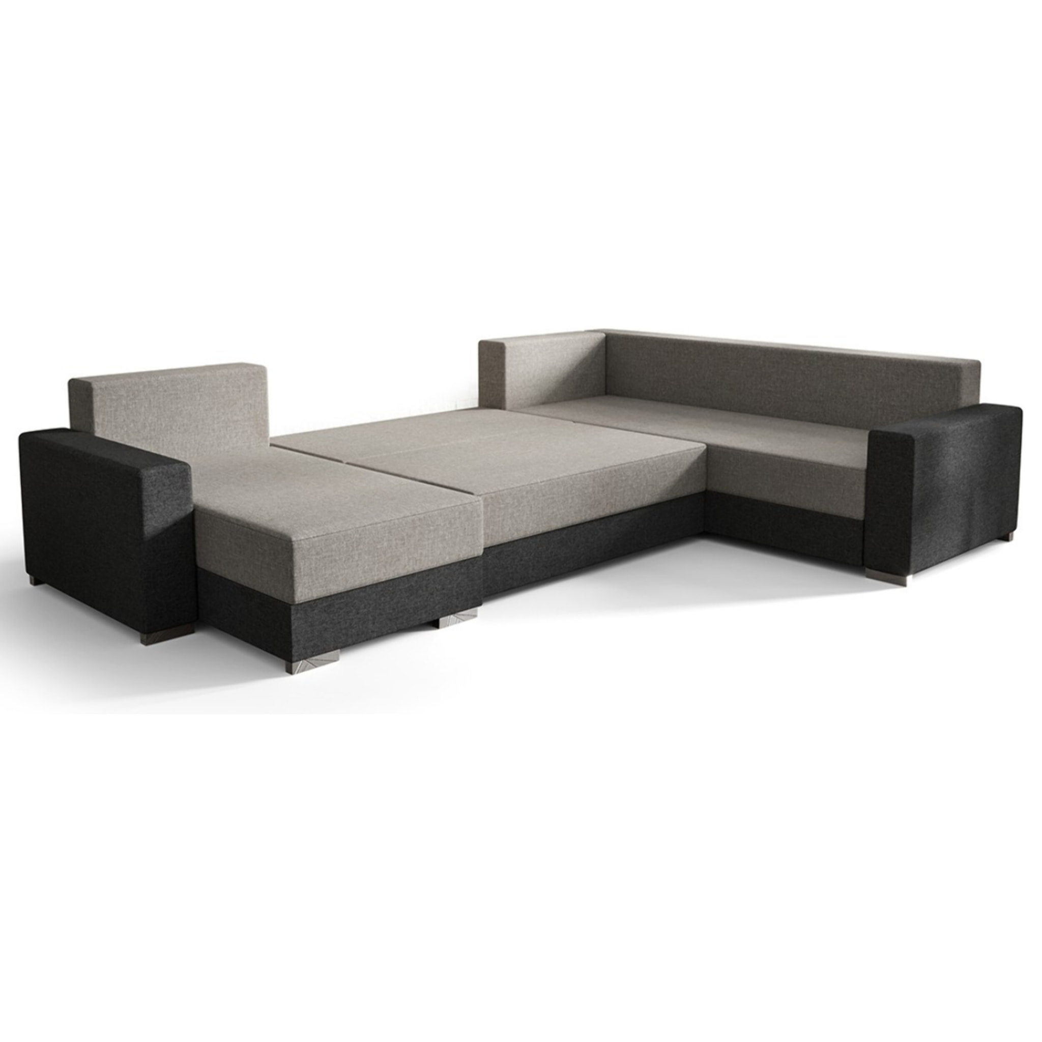 Epona - Canapé panoramique d'angle réversible 7 places convertible avec coffre en tissu - Gris