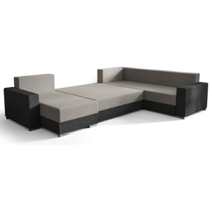 Epona - Canapé panoramique d'angle réversible 7 places convertible avec coffre en tissu - Gris