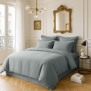 Drap Housse - Bonnet:30cm 100% Satin De Coton lavé 105 Fils Celadon