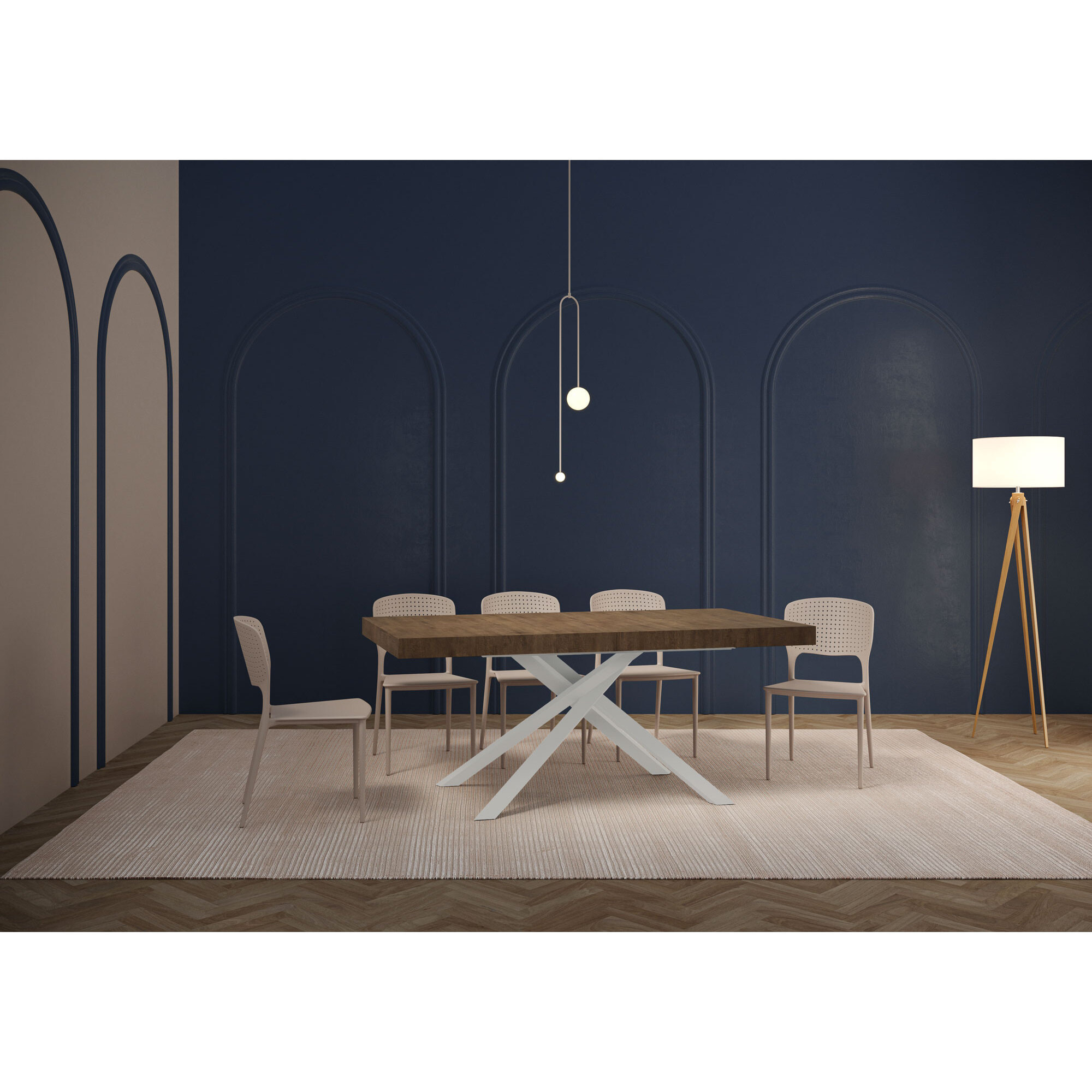 Tavolo allungabile 90x200/460cm Karida noce gambe bianche