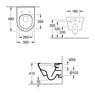 WC suspendu compact sans bride Architectura avec abattant