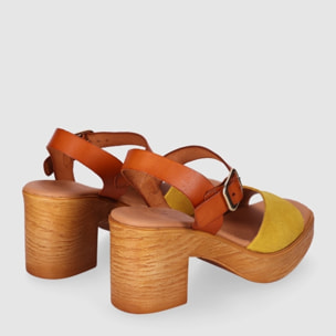 Sandalias de Serraje - Mostaza - Tacón: 6 cm