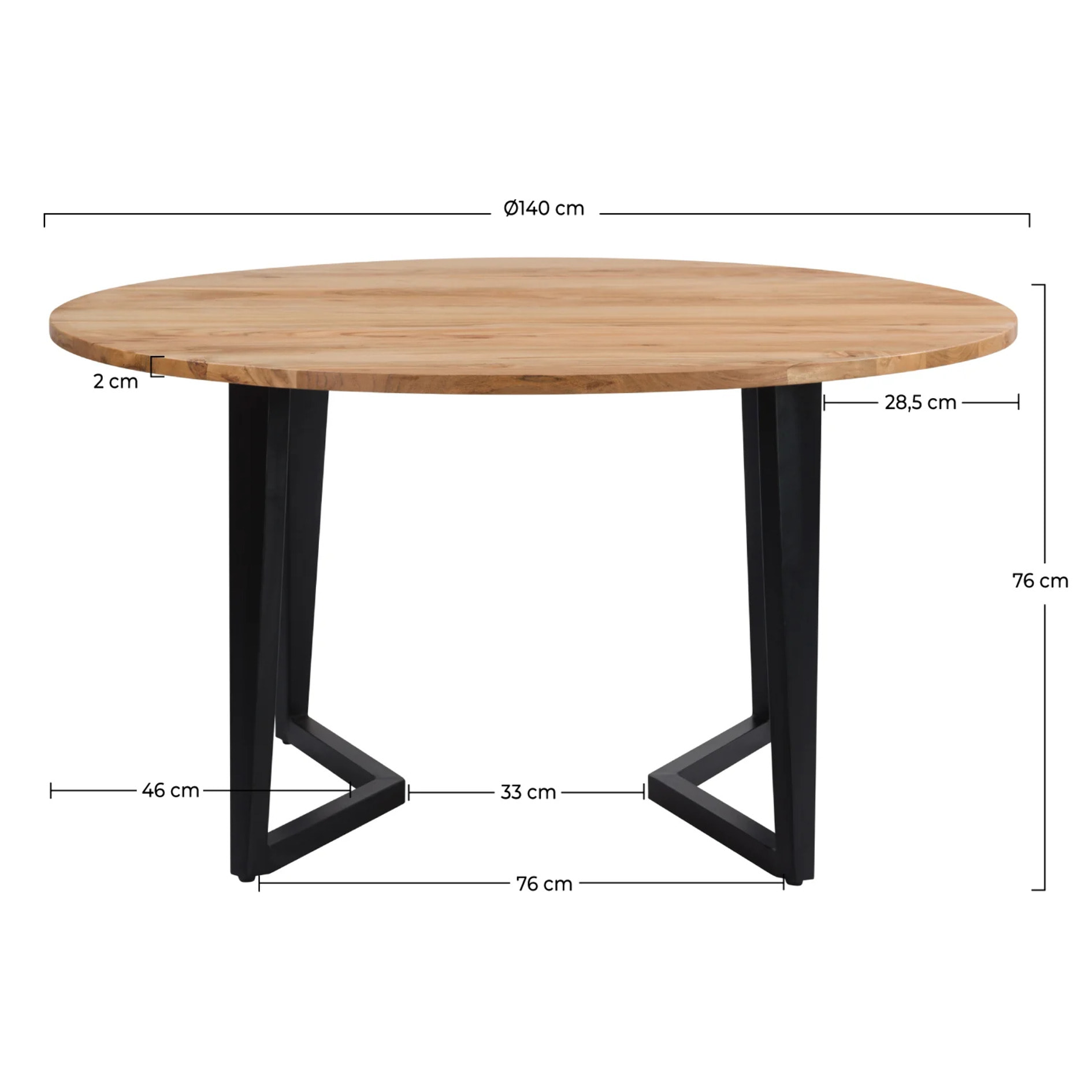 Table ronde 6 personnes en bois d'acacia et métal 140 cm - Moorea
