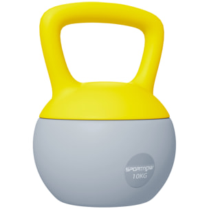 Kettlebell 10 Kg - prise ergonomique - entraînement musculaire & haltérophilie - PVC gris jaune