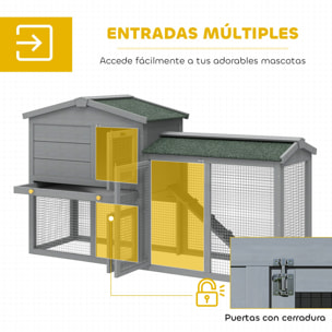 Conejera de Madera de 2 Niveles, Jaula para Conejos Grande con Techo Asfáltico, Bandeja Extraíble y Escalera, Conejera para Exterior, para Cobayas y Hámsteres, 150x45x85 cm, Gris