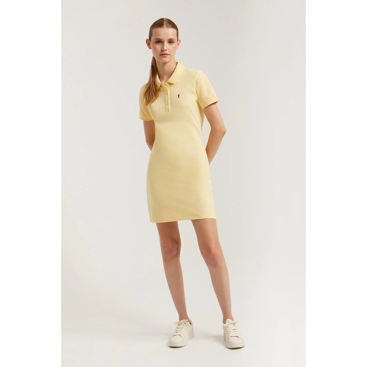 Vestido polero manga corta amarillo con bordado Rigby Go