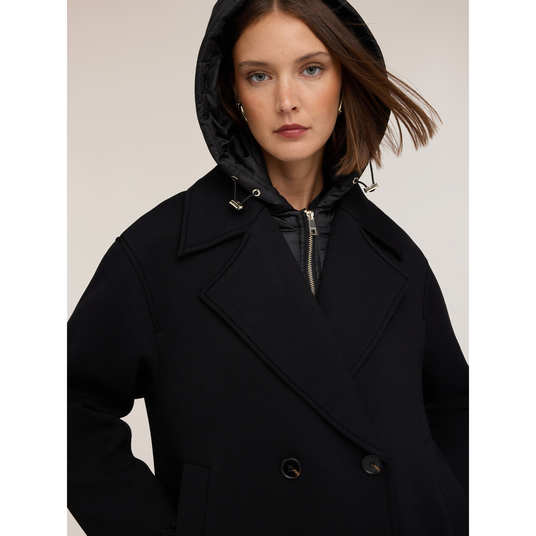 Motivi - Abrigo peacoat con pechera interior - Negro