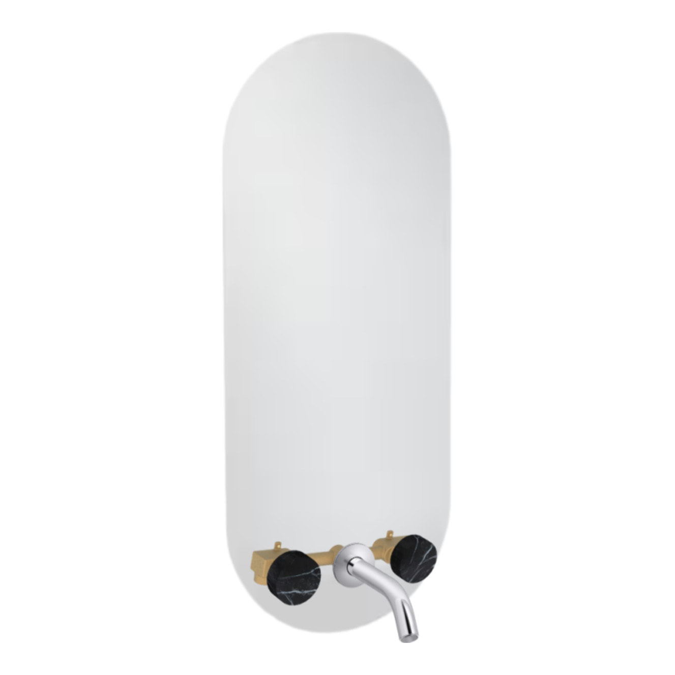 Miroir LED ovale 3 trous + mélangeur lavabo encastré 3 trous Grands Boulevards marbré orage et chromé