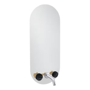 Miroir LED ovale 3 trous + mélangeur lavabo encastré 3 trous Grands Boulevards marbré orage et chromé