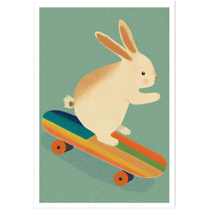 Affiche enfant lapin sur skateboard  Affiche seule