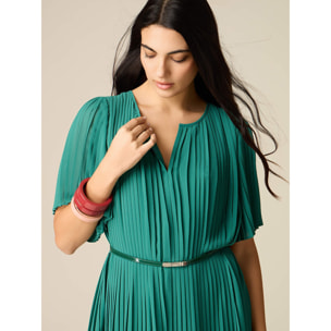 Oltre - Vestido corto en georgette plisado - Verde