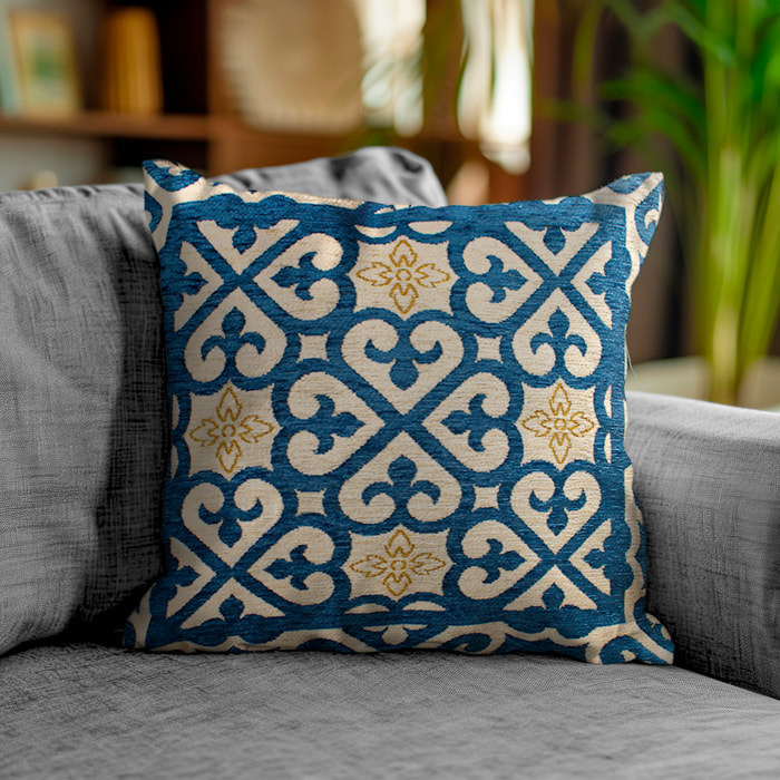 COPPIA CUSCINI ARREDO JACQUARD SFODERABILI 50X50 CM ARABIC BLU