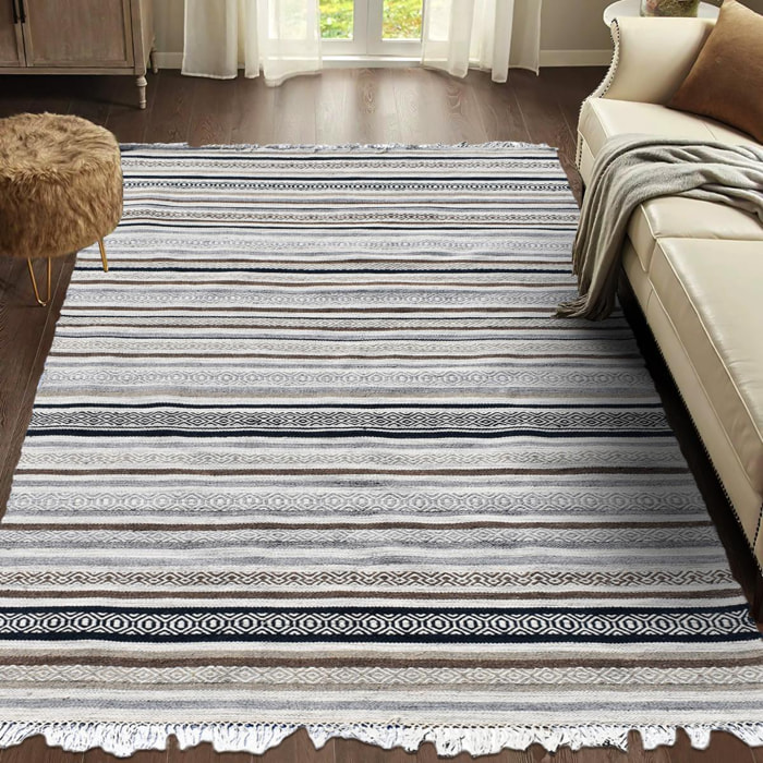 Tapis kilim fait à la main en laine motif géométrique