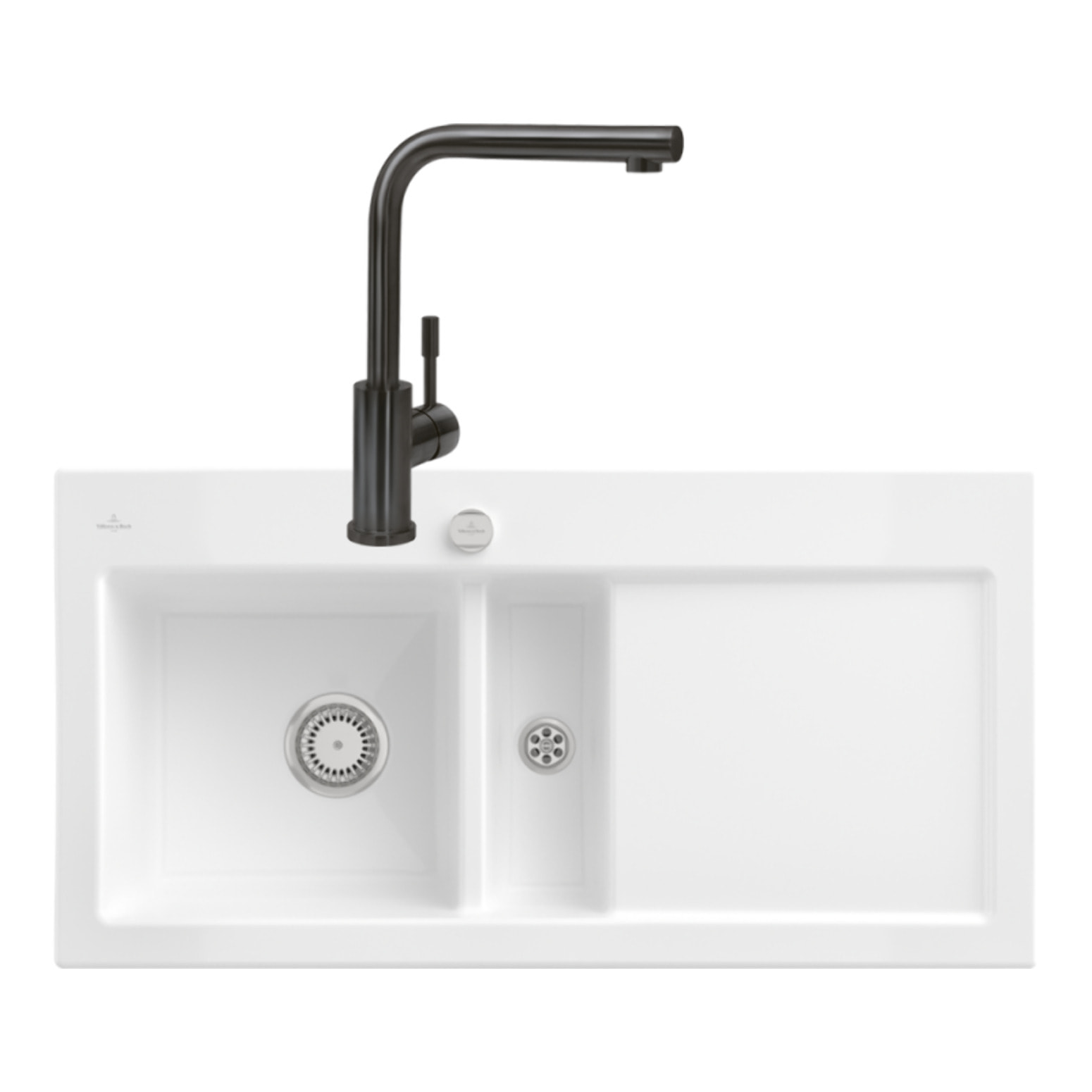 Evier Subway Pure 60 1 bac et demi égouttoir à droite vidage auto + Robinet Modern Steel Anthracite