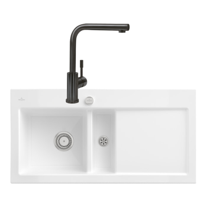 Evier Subway Pure 60 1 bac et demi égouttoir à droite vidage auto + Robinet Modern Steel Anthracite